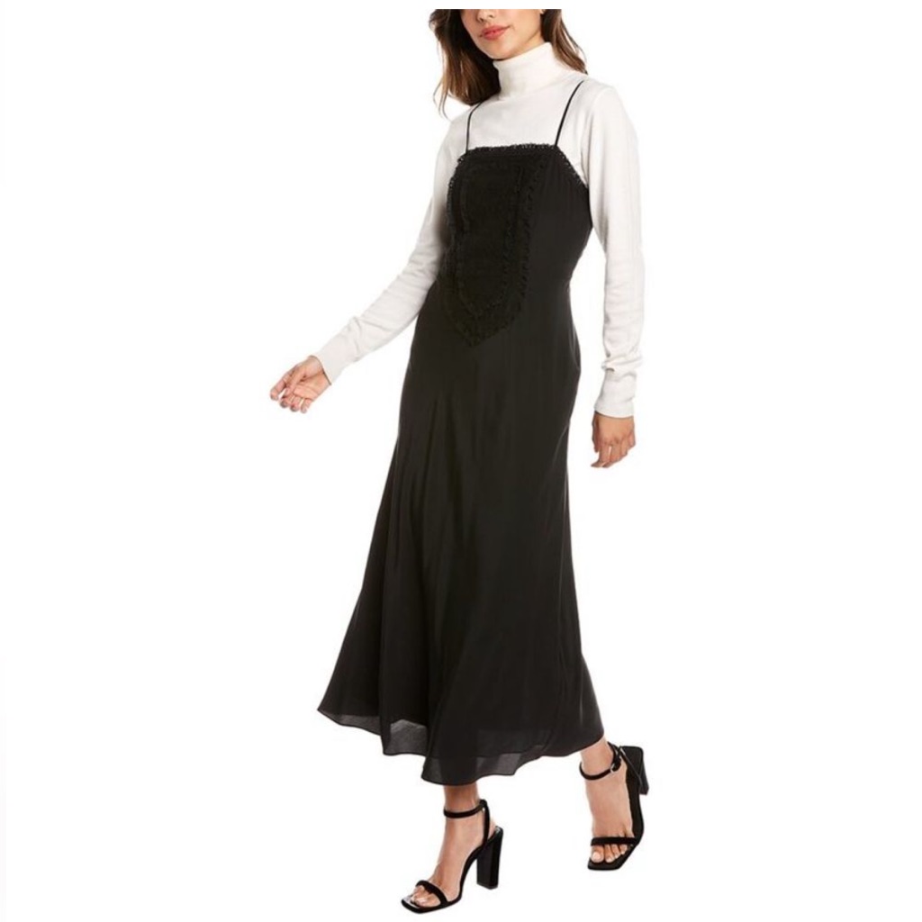 Rebecca Taylor Patchwork Black Silk Dress